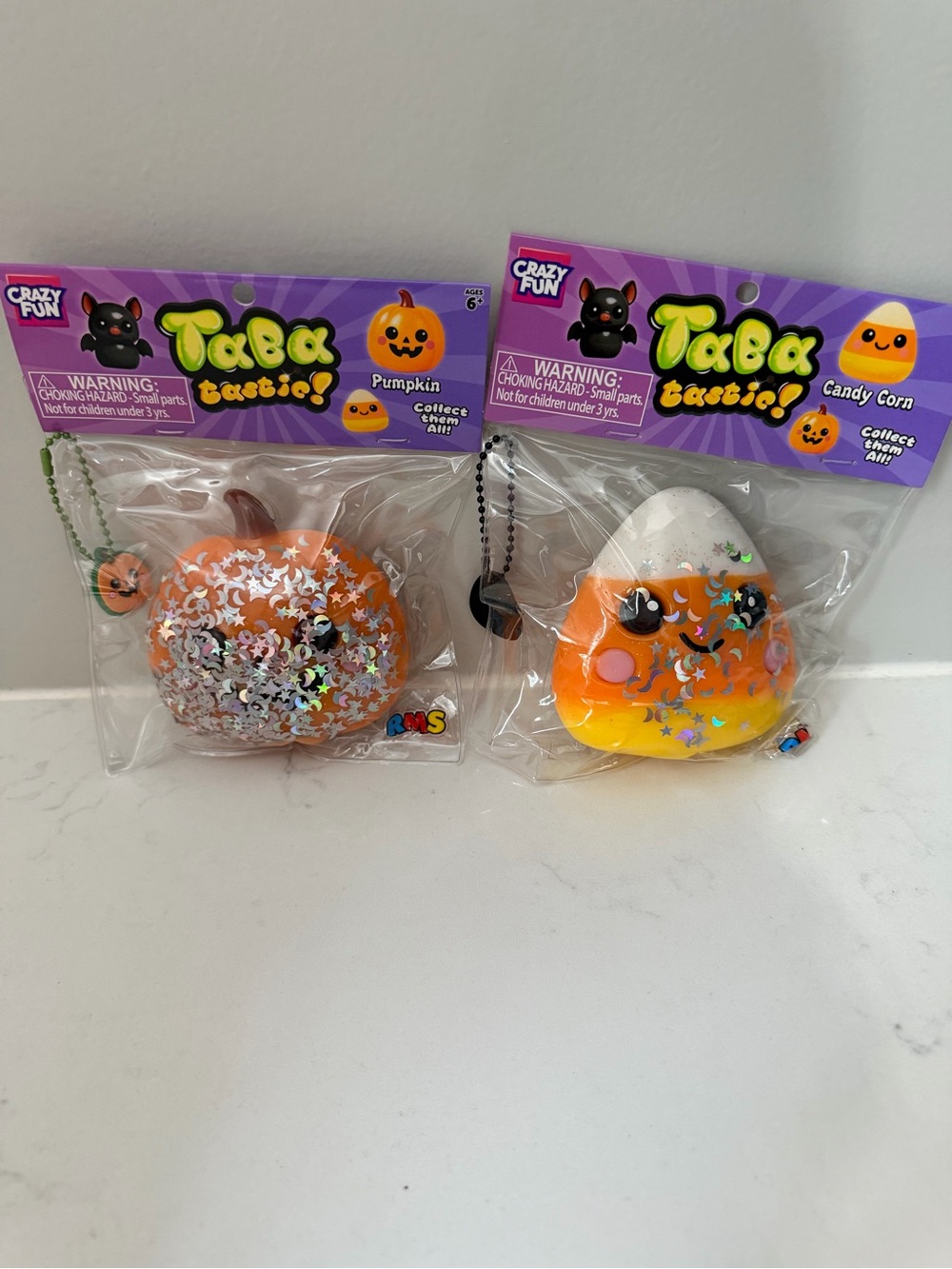 NEW TaBa Tastic! Pumpkin & Candy Corn Squishy Keychain Set - Orange, White
